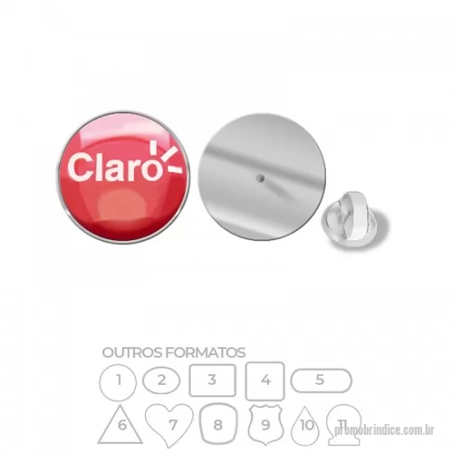 Pin personalizado - Pin metálico com banho niquelado (prateado). Impressão digital em etiqueta resinada. Fixação por pino e borboleta de silicone
