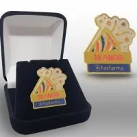 Pin em metal latão, folheado a ouro, gravação em alto e baixo relevo com esmalte e com fecho fast gripper. Pin desenvolvido para premiação aos colaboradores.  *Embalagem não inclusa