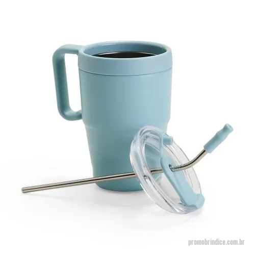 Pintura Eletrostática personalizada - Com capacidade de até 600ml, esta caneca térmica em inox possui pintura eletrostática, parede dupla, base antiderrapante e tampa plástica com vedação a vácuo. O protetor emborrachado para o bocal oferece mais segurança no uso, enquanto o acesso para 