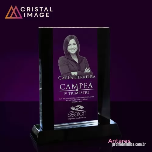 Placa comemorativa de cristal ou vidro personalizada - Placas de Cristal diversos tamanhos e formatos com gravação personalizada a laser no interior da peça