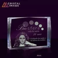 Bloco formato PLaca Cristal 40X120X180mm gravação laser 2D e 3D