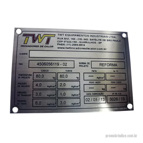 Placa de identificação personalizada - PLACA DE IDENTIFICAÇÃO PERSONALIZADA, PRODUZIDA EM METAL OU ACRÍLICO