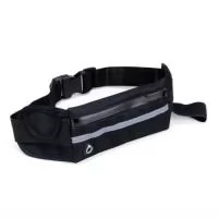 Pochete esportiva confeccionada em neoprene impermeável. Possui cinto elástico ajustável com fivela plástica de encaixe, compartimento principal com fechamento em zíper, faixa refletiva frontal e saída para fones de ouvido, além de bolso compacto lateral com fechamento por velcro e suporte elástico para garrafa.