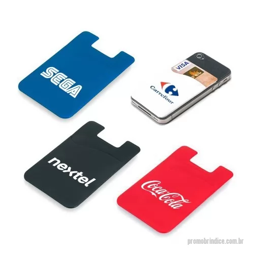 Porta cartão de crédito personalizada - Porta cartões para smartphone. PVC.  Com autocolante.  Medidas: 56 x 86 x 3 mm