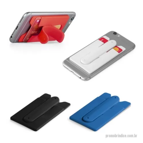 Porta cartão personalizada - Porta cartões para celular em silicone com autocolante no verso e suporte para smartphone. 57 x 96 x 5 mm