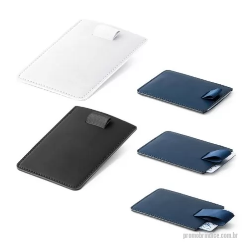 Porta cartão personalizada - Porta cartões em pu com bloqueio de rfid e fita em poliéster para retirar facilmente seus cartões. Com capacidade para guardar até 2 cartões.