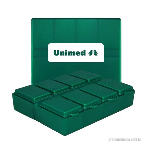 Porta comprimido personalizada - Porta comprimidos formato retangular com 8 compartimentos, tampa articulada e com os dias da semana, feito em Plástico Premium (PP) atóxico.