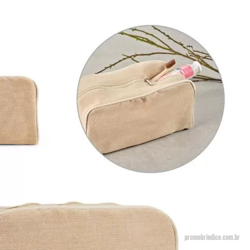Porta cosmético personalizada - Bolsa de cosméticos em juco (mistura de algodão e juta, 260g/m²) com interior forrado em tecido 70% algodão reciclado e 30% poliéster reciclado. Compartimento espaçoso com zíper. 250 x 130 x 100 mm