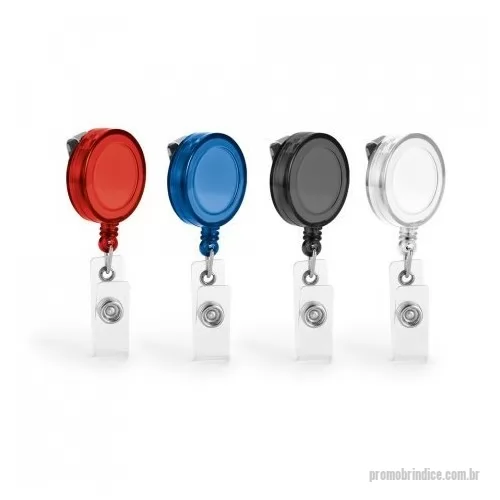 Porta crachá personalizada - Porta crachá com clipe metálico com mecanismo extensível até aos 900 mm. Com presilha transparente e botão para adicionar bolsa porta-cartões. O mecanismo retrátil permite apresentar seu cartão ou credencial com segurança e comodidade. ø32 x 9 mm