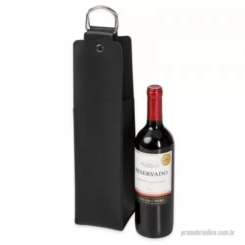 Porta vinho personalizada - Estojo porta vinho em couro sintético bidim, contém duas alças metálicas e botão para lacre