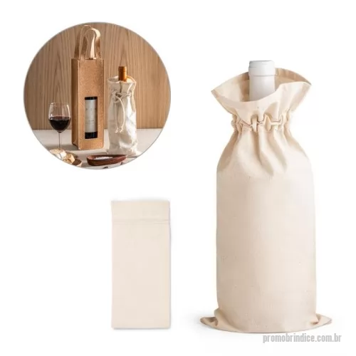Porta vinho personalizada - Sacola para garrafa em 100% algodão (180 g/m²) com cordão para fechar, também em algodão. 