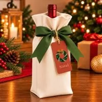 Confeccionado em lona de algodão cru, com corpo liso, fechamento com laço verde decorativo e tag natalina.  Medidas: Comprimento: 15 cm Altura: 40 cm Largura: 10 cm  Pedido mínimo de 100 unidades