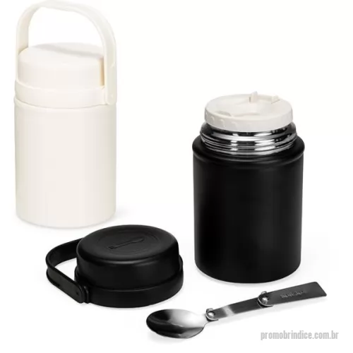 Pote Hermético personalizado - Pote térmico com capacidade máxima de 500ml. Possui estrutura de parede dupla com interior em inox 304 e exterior em inox 201 com pintura eletrostática, além de base antiderrapante em silicone. Conta com duas tampas rosqueáveis em plástico polipropileno (PP): a interna possui anel de vedação em silicone e espaço para guardar a colher retrátil, enquanto a externa apresenta alça para transporte. Acompanha colher retrátil e inox 304.  Altura :  15,5 cm  Largura :  10,7 cm  Circunferência :  29,5 cm  Diametro :  bocal:7cm/base:9,4cm