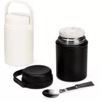 Pote térmico com capacidade máxima de 500ml. Possui estrutura de parede dupla com interior em inox 304 e exterior em inox 201 com pintura eletrostática, além de base antiderrapante em silicone. Conta com duas tampas rosqueáveis em plástico polipropileno (PP): a interna possui anel de vedação em silicone e espaço para guardar a colher retrátil, enquanto a externa apresenta alça para transporte. Acompanha colher retrátil e inox 304.  Altura :  15,5 cm  Largura :  10,7 cm  Circunferência :  29,5 cm  Diametro :  bocal:7cm/base:9,4cm