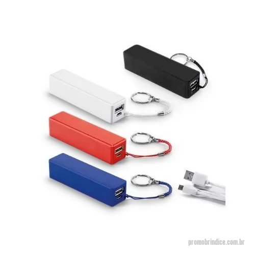 Power bank personalizado - Bateria portátil em ABS. Bateria de lítio com capacidade de 1.600 mAh, tempo de vida ? 500 ciclos e com entrada/saída 5V/1A. Incluso cabo USB/micro USB para carregar a bateria. 96 x 22 x 24 mm