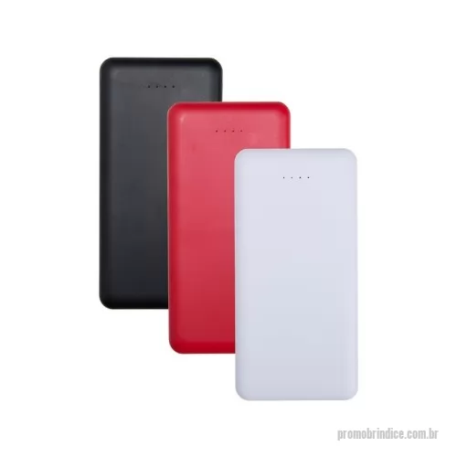 Power bank personalizado - Descrição: Não fique sem bateria nos momentos mais importantes do dia com o power bank de 10.000 mAh. Recarregue smartphones com toda a praticidade e rapidez utilizando uma de suas quatro entradas disponíveis: 2 portas USB, 1 porta Micro USB e outra USB-C. Com quatro luzes de LED para indicar a funcionalidade do carregador além de um botão lateral para fazer a ligação do dispositivo e iniciar a recarga. Sua entrada micro-USB 5V=2.1A e saída USB 5V=2.1A permitem aproveitamento de alto desempenho para um dia a dia tranquilo e livre de preocupações com a bateria do smartphone acabar na hora mais crucial. Não acompanha cabo USB.