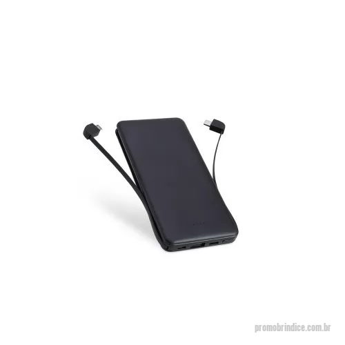 Power bank personalizado - Power bank plástico de 5.000mAh com indicadores led de bateria e cabos acoplados: Tipo-C e V8. Acompanha cabo USB V8 e adaptador Lightning.  Largura: 6,4 cm Comprimento: 10,4 cm Espessura: 1,4 cm Medidas aproximadas para gravação: (CxL): 8 cm x 5 cm