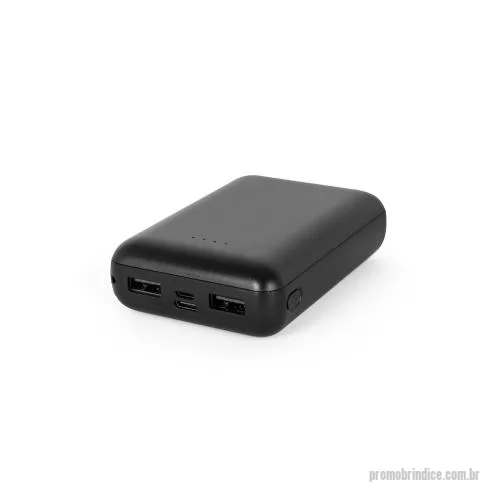 Power bank personalizado - Bateria portátil em ABS 100% reciclado, 10000 mAh. Indicador de nível de carga, USB-C, microUSB e duas USB-A.