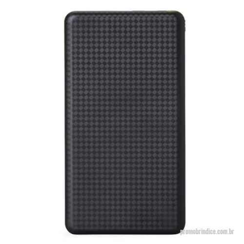 Power bank personalizado - Carregador portátil plástico com 10.000mAh e indicador led de bateria. Possui entrada V8, acompanha cabo USB e adaptador lightning.