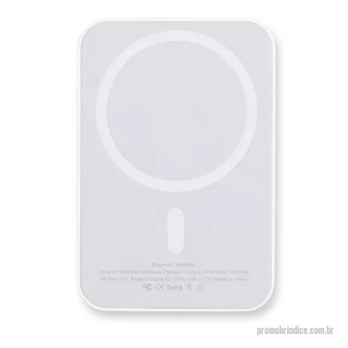 Power bank personalizado - Power bank para carregamento de dispositivos compatíveis com a tecnologia de indução magnética, estrutura em plástico, entrada USB-C para alimentação e capacidade de até 10.000mAh.