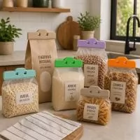 Kit composto por quatro prendedores de pressão multiuso confeccionados em plástico com duas molas em