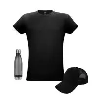 Kit Onboarding (Boas Vindas e Integração) 30508 - Camiseta unissex de corte regular em malha 100% algodão (135 g/m2) com fio 30/1 misto. Com gola em ribana 1,5x1,5 com fita de reforço e com costura dupla nas mangas, barra de fundo e laterais. Tamanhos: P, M, G, GG, XGG. Grade de tamanhos especiais (PP, G2, G3, G4 e G5) considerar acréscimo de 10% sobre o valor do orçamento. 94687 - Squeeze em AS e aço inox com capacidade até 700 ml. ø74 x 265 mm. 300100 - Boné promocional modelo Trucker ou Americano, regulador plástico e personalização em silk 1 cor frontal (pode ser colorido ou bordado consulte valores especiais).