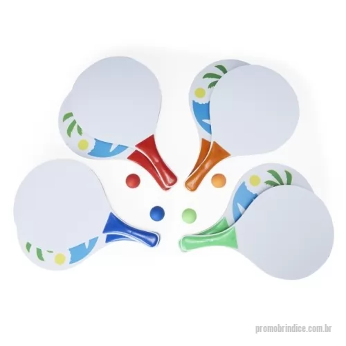 Raquete de frescobol personalizado - Kit Frescobol MDF - Descrição: Kit frescobol em MDF com embalagem de malha plástica. Contém 2 raquetes de madeira com pegador de revestimento plástico e bolinha emborrachada.