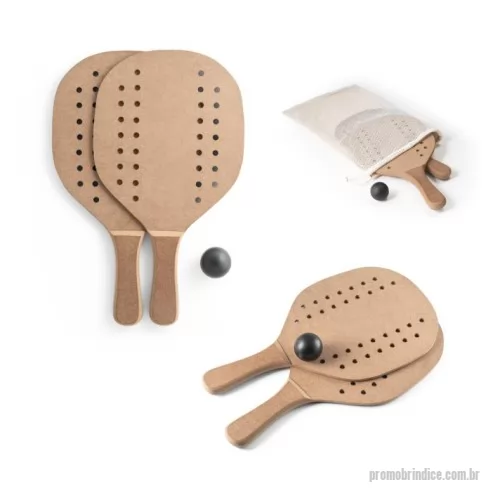 Raquete personalizado - Raquetes de praia em MDF com bola inclusa. Fornecidas individualmente num saco em 100% algodão. 330 x 190 x 8 mm