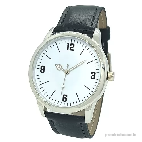 Relógio de mesa personalizado - Relógio de pulso analógico mecanismo Quartz máquina SL68, caixa em metal na cor prata, pulseira de couro preta
