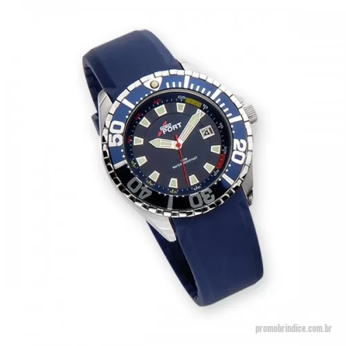 Relógio de pulso personalizado - Relógio de pulso análogo quartz, caixa em aço e pulseira PU. Mostrador azul, com calendário e index em alto relevo e luminoso. Divulgue sua marca e personalize com o seu logo.