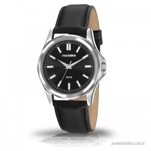 Relógio de pulso personalizado - Relógio de pulso Mondaine análogo quartz, mostrador preto com index, pulseira de couro.   - Resistente a água.  - Garantia de um ano - Embalagem de plástico individual