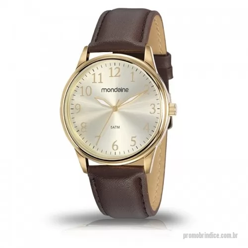 Relógio de pulso personalizado - Relógio de pulso Mondaine análogo quartz, mostrador com números arábicos, pulseira de couro.  -  Resistente a água -  Garantia de um ano -  Embalagem de plástico individual