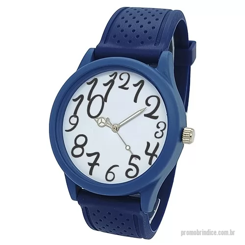 Relógio de pulso personalizado - Relógio de pulso analógico mecanismo Quartz máquina SL68, caixa em ABS na cor azul marinho, pulseira de borracha PVC flexível e macia com detalhes de bolinha cor azul marinho