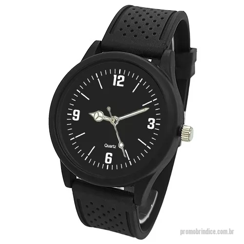 Relógio de pulso personalizado - Relógio de pulso analógico mecanismo Quartz máquina SL68 , caixa em ABS preta fosco, pulseira de borracha PVC flexível e macia com detalhes de bolinha preta