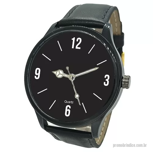 Relógio de pulso personalizado - Relógio de pulso analógico mecanismo Quartz máquina SL68, caixa em metal na cor preta, pulseira de couro preta.