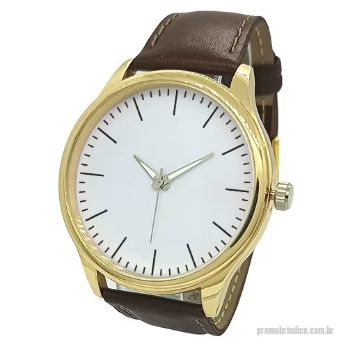Relógio de pulso personalizado - Relógio de pulso analógico mecanismo Quartz máquina SL68, caixa em metal na cor dourada, pulseira de couro marorm