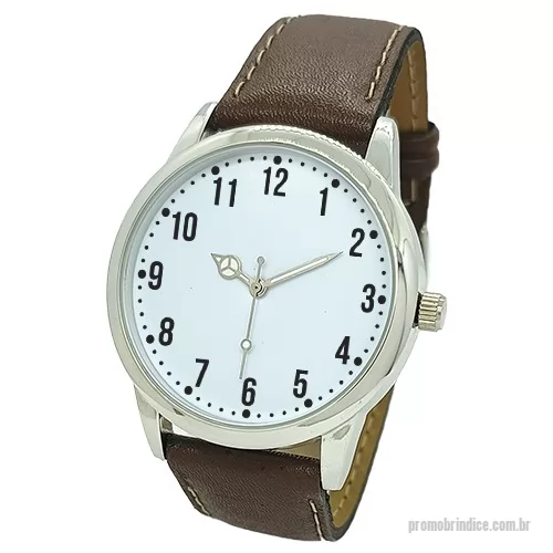 Relógio de pulso personalizado - Relógio de pulso analógico mecanismo Quartz máquina SL68, caixa em metal na cor prata, pulseira de couro marrom
