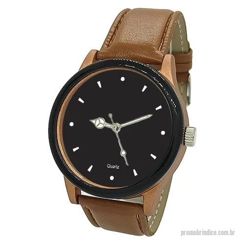 Relógio de pulso personalizado - Relógio de pulso analógico mecanismo Quartz máquina SL68 , caixa em ABS rose com aro preto, pulseira de couro caramelo
