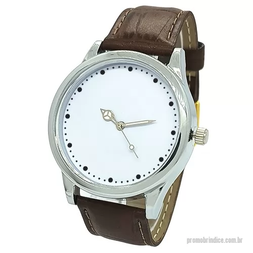 Relógio de pulso personalizado - Relógio de pulso analógico mecanismo Quartz máquina SL68 , caixa em ABS prata, pulseira de couro marrom