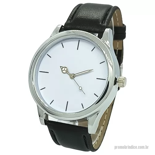 Relógio de pulso personalizado - Relógio de pulso analógico mecanismo Quartz máquina SL68 , caixa em ABS prata, pulseira de couro preta