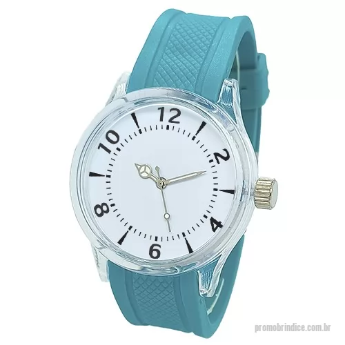 Relógio de pulso personalizado - Relógio de pulso analógico mecanismo Quartz máquina SL68 , caixa em ABS transparente, pulseira de borracha PVC flexível e macia detalhes em bolinha verde