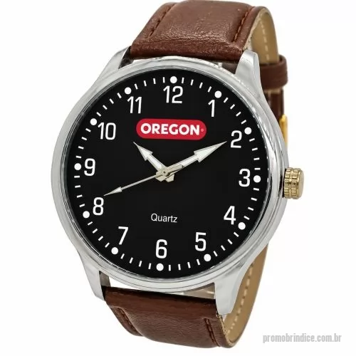 Relógio de pulso personalizado - Relógio de pulso analógico personalizado com logo, caixa cromada, pulseira de couro, bateria Maxcell, maquina SL68 , com garantia de 1 ano e embalagem personalizada sem limite de cores (mostrador sem limite de personalização).