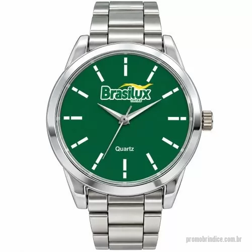 Relógio de pulso personalizado - Relógio de pulso analógico personalizado com logo, caixa cromada, pulseira de aço, bateria Maxcell, maquina SL68 , com garantia de 1 ano e embalagem personalizada sem limite de cores (mostrador sem limite de personalização).