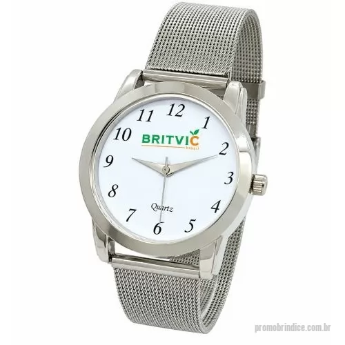 Relógio de pulso personalizado - Relógio de pulso analógico personalizado com logo, caixa cromada pulseira de malha , bateria Maxcell, maquina SL68 , com garantia de 1 ano e embalagem personalizada sem limite de cores (mostrador sem limite de personalização).