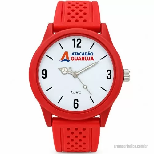 Relógio de pulso personalizado - Relógio de pulso analógico personalizado com logo, caixa vermelha, pulseira de borracha esportiva vermelha, bateria Maxcell, maquina SL68 , com garantia de 1 ano e embalagem personalizada sem limite de cores (mostrador sem limite de personalização).