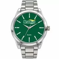 Relógio de pulso analógico personalizado com logo, caixa cromada, pulseira de aço, bateria Maxcell, maquina SL68 , com garantia de 1 ano e embalagem personalizada sem limite de cores (mostrador sem limite de personalização).