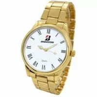 Relógio de pulso analógico personalizado com logo, caixa dourada, pulseira de aço dourado , bateria Maxcell, maquina SL68 , com garantia de 1 ano e embalagem personalizada sem limite de cores (mostrador sem limite de personalização).