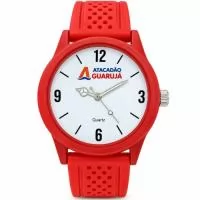 Relógio de pulso analógico personalizado com logo, caixa vermelha, pulseira de borracha esportiva vermelha, bateria Maxcell, maquina SL68 , com garantia de 1 ano e embalagem personalizada sem limite de cores (mostrador sem limite de personalização).