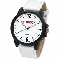 Relógio de pulso analógico personalizado com logo, caixa preta, pulseira de couro branca, bateria Maxcell, maquina SL68 , com garantia de 1 ano e embalagem personalizada sem limite de cores (mostrador sem limite de personalização).