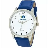 Relógio de pulso analógico personalizado com logo, caixa cromada, pulseira de couro, bateria Maxcell, maquina SL68 , com garantia de 1 ano e embalagem personalizada sem limite de cores (mostrador sem limite de personalização).